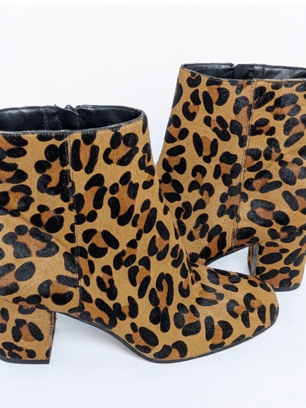 Sole Society Leopard Print Ankle Boots - Genuine Fur Brown/Black 9M